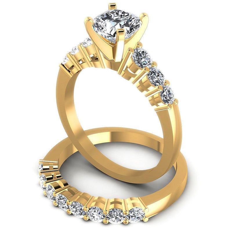 Round And Emerald Cut Diamonds Bridal Set in 14KT Rose Gold