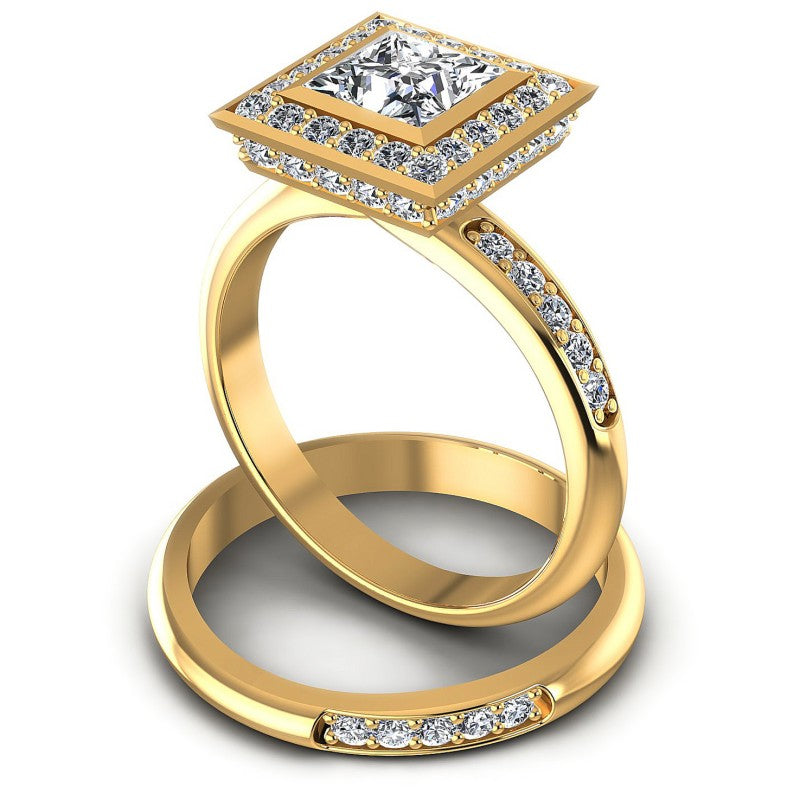 Round And Princess Cut Diamonds Bridal Set in 14KT Rose Gold