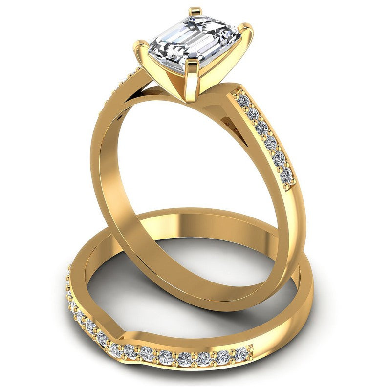 Round And Emerald Cut Diamonds Bridal Set in 14KT Rose Gold