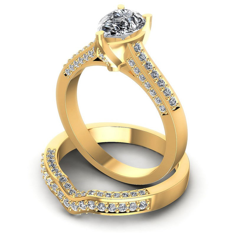 Round And Pear Cut Diamonds Bridal Set in 14KT Rose Gold