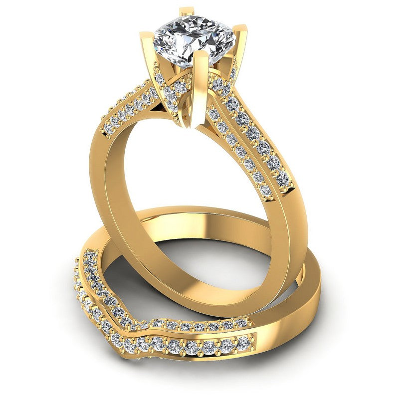 Round And Emerald Cut Diamonds Bridal Set in 14KT Rose Gold