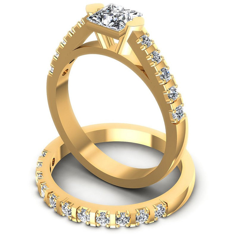 Round And Princess Cut Diamonds Bridal Set in 14KT Rose Gold