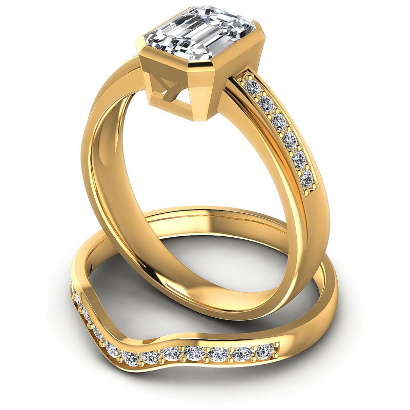 Round And Emerald Cut Diamonds Bridal Set in 14KT Rose Gold