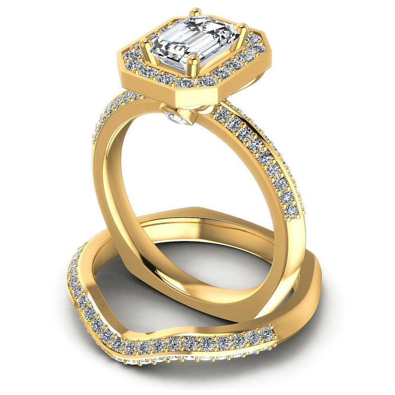 Round And Emerald Cut Diamonds Bridal Set in 14KT Rose Gold
