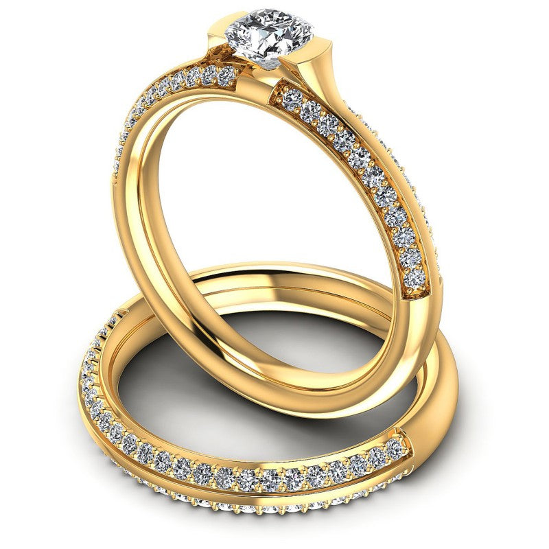 Round And Cushion Cut Diamonds Bridal Set in 14KT Rose Gold