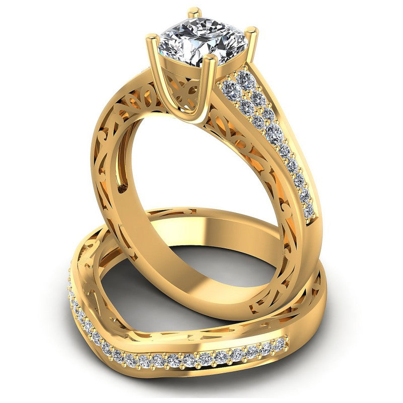 Round And Cushion Cut Diamonds Bridal Set in 14KT Rose Gold