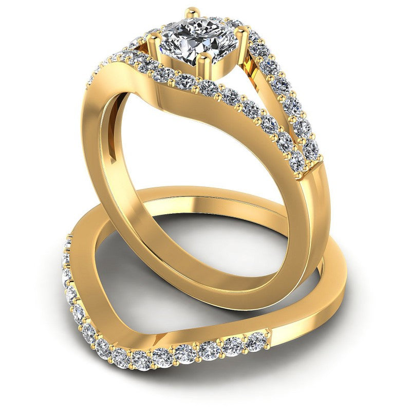 Round And Cushion Cut Diamonds Bridal Set in 14KT Rose Gold