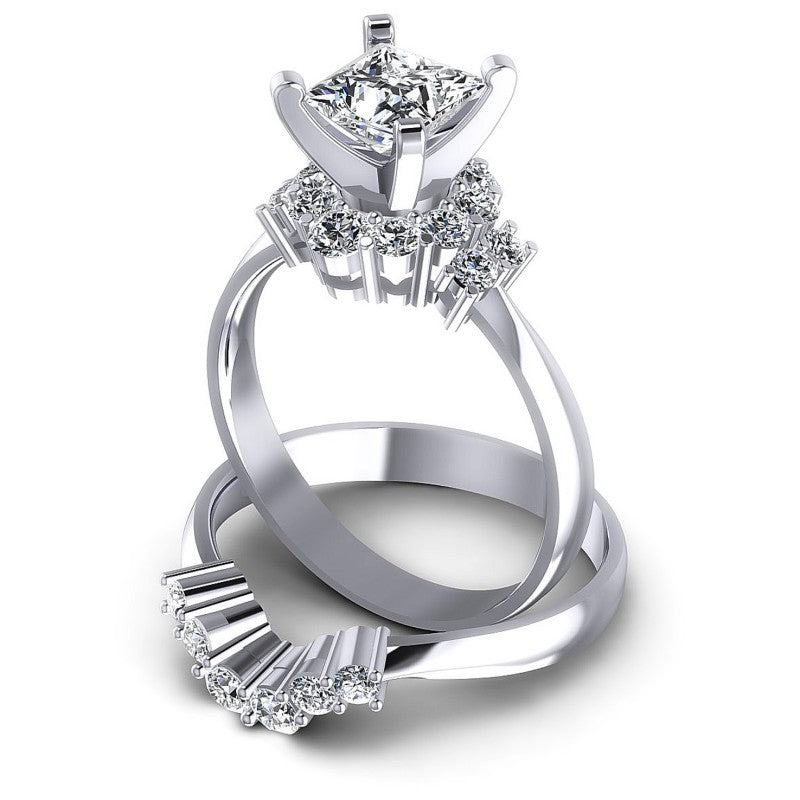 Round And Princess Cut Diamonds Bridal Set in 14KT Rose Gold