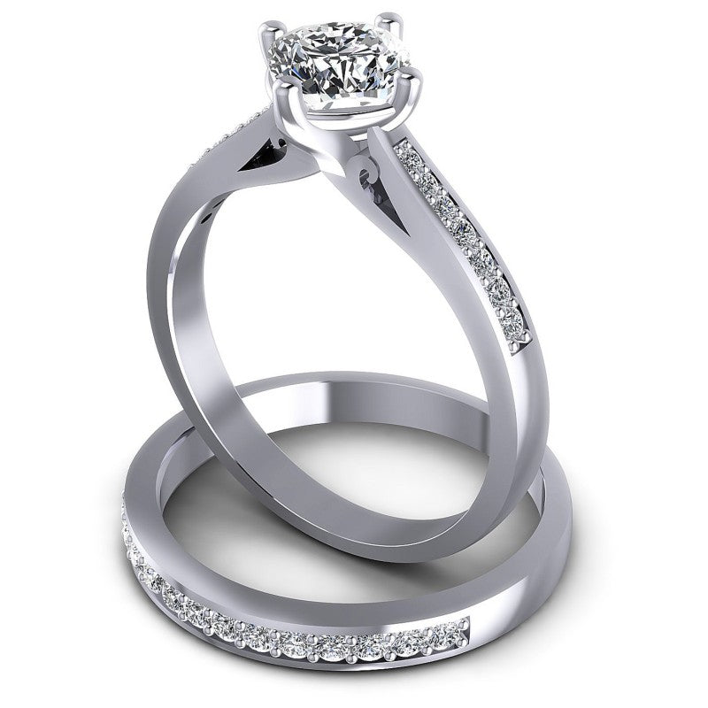 Round And Cushion Cut Diamonds Bridal Set in 14KT Rose Gold