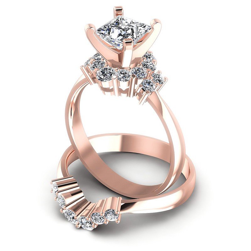 Round And Princess Cut Diamonds Bridal Set in 18KT Rose Gold