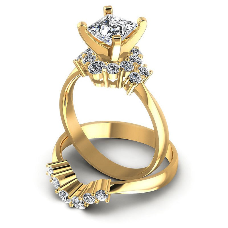 Round And Princess Cut Diamonds Bridal Set in 14KT Rose Gold