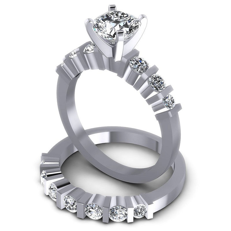 Round And Cushion Cut Diamonds Bridal Set in 14KT Rose Gold