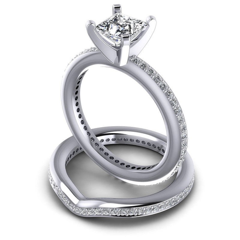Round And Princess Cut Diamonds Bridal Set in 14KT Rose Gold