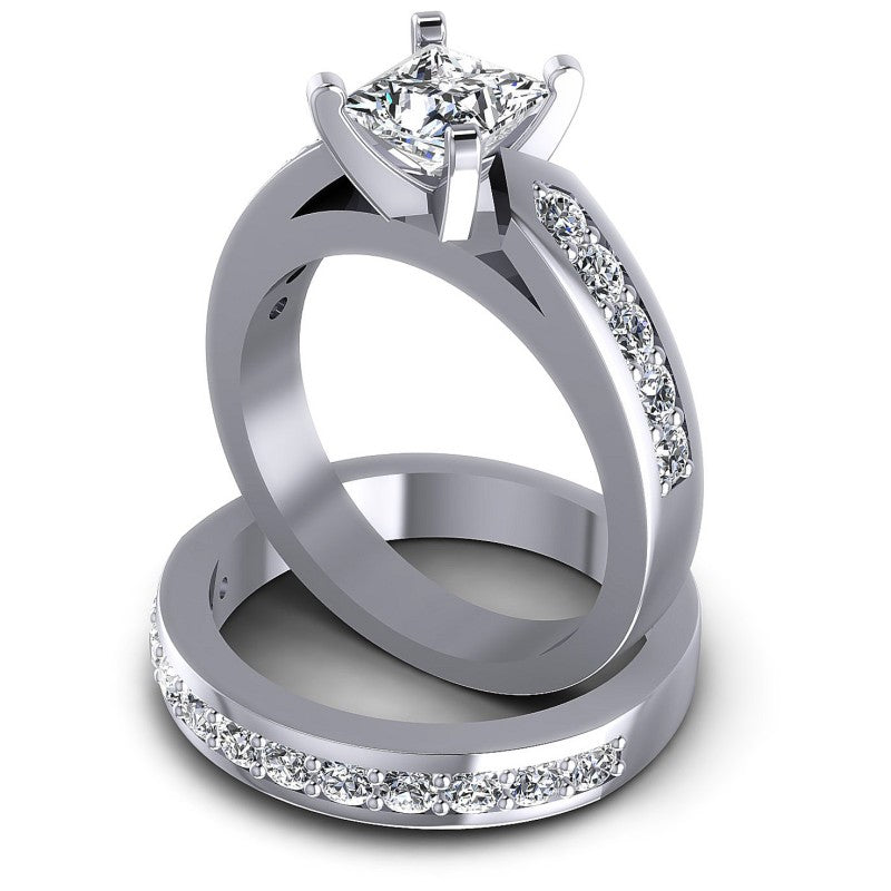 Round And Princess Cut Diamonds Bridal Set in 14KT Rose Gold