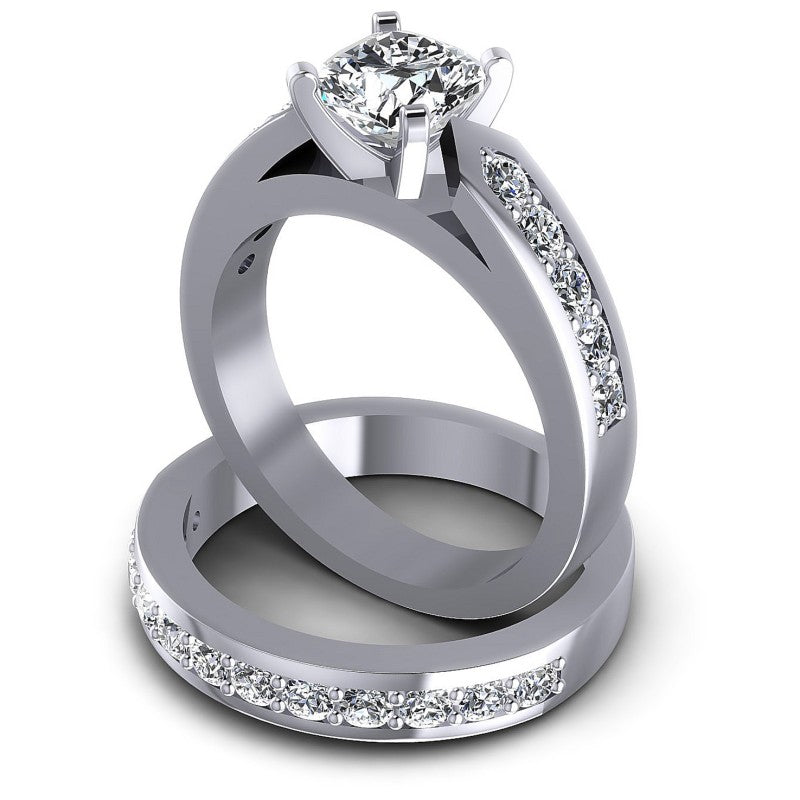 Round And Cushion Cut Diamonds Bridal Set in 14KT Rose Gold