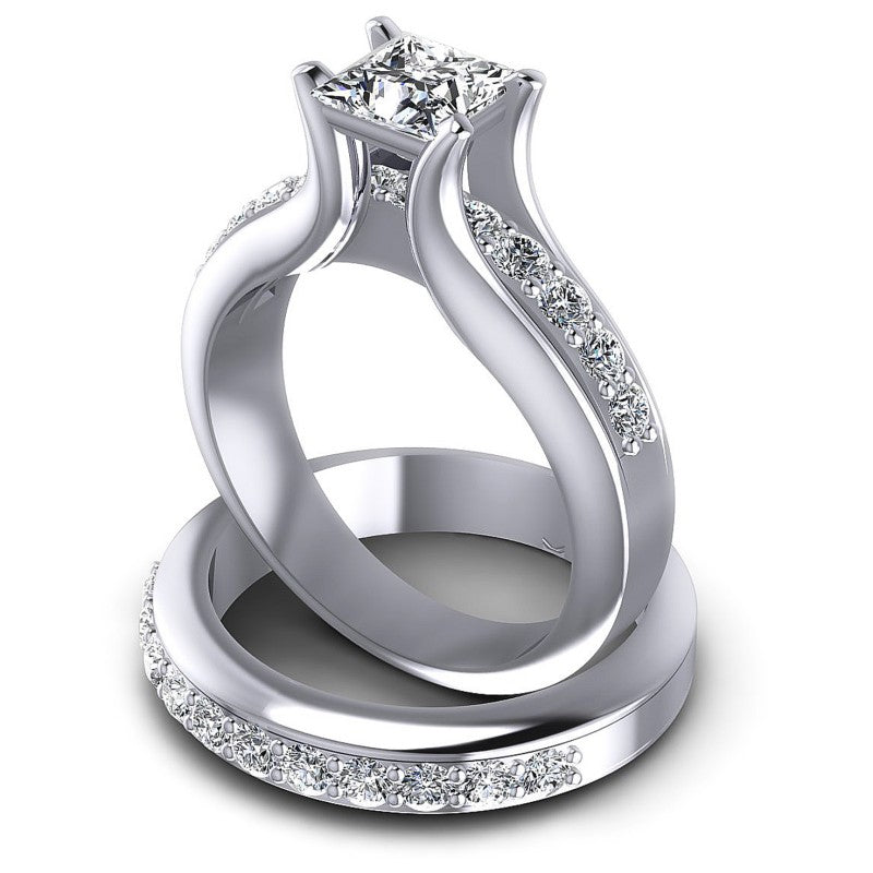 Round And Princess Cut Diamonds Bridal Set in 14KT Rose Gold