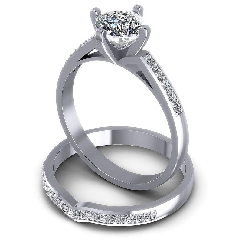 Round And Cushion Cut Diamonds Bridal Set in 14KT Rose Gold