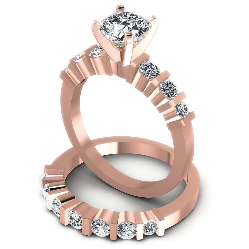 Round And Cushion Cut Diamonds Bridal Set in 18KT Rose Gold