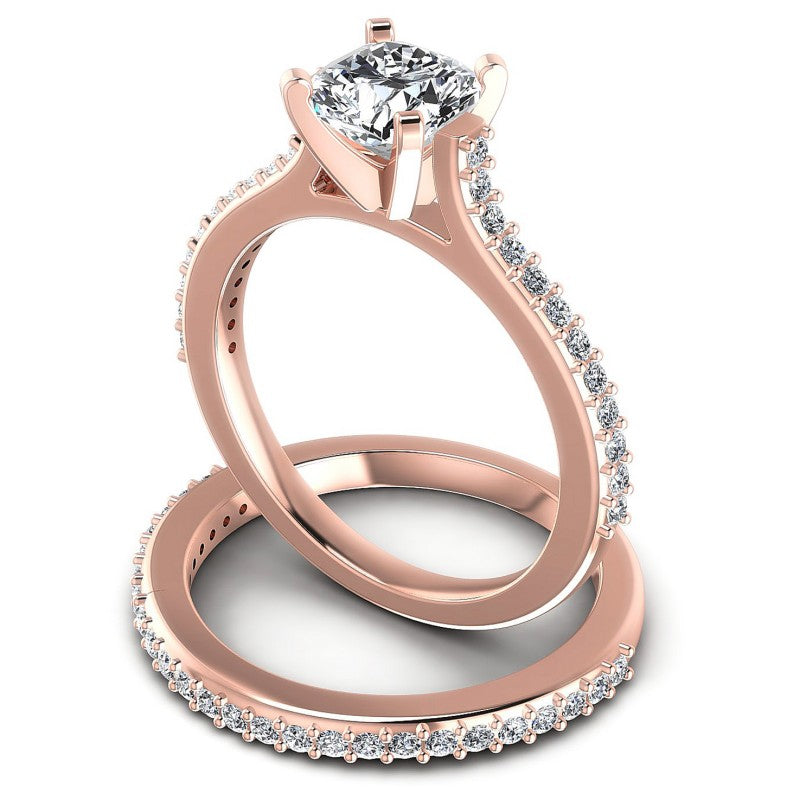 Round And Cushion Cut Diamonds Bridal Set in 18KT Rose Gold