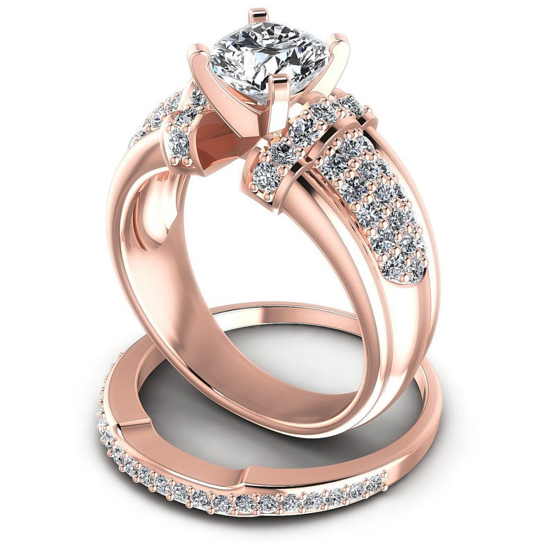 Round And Cushion Cut Diamonds Bridal Set in 18KT Rose Gold