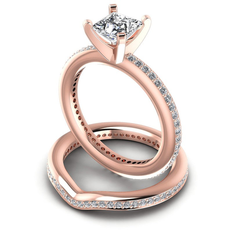 Round And Princess Cut Diamonds Bridal Set in 18KT Rose Gold