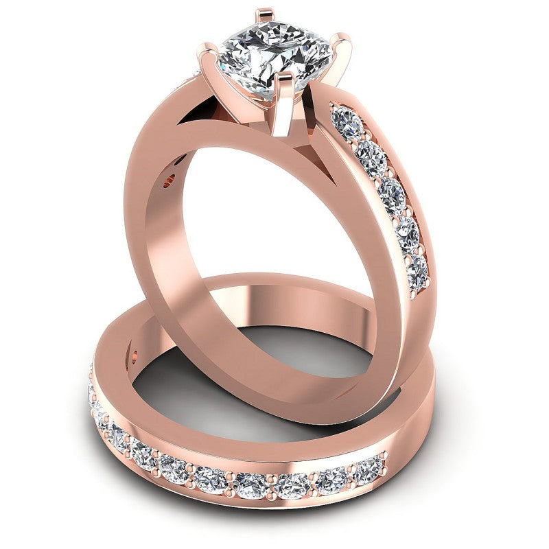 Round And Cushion Cut Diamonds Bridal Set in 18KT Rose Gold