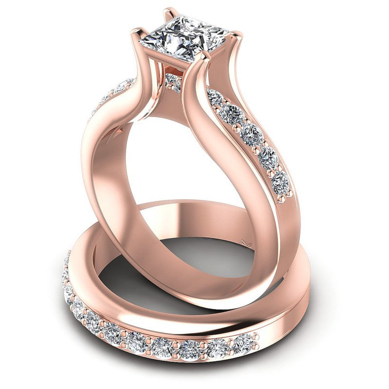 Round And Princess Cut Diamonds Bridal Set in 18KT Rose Gold