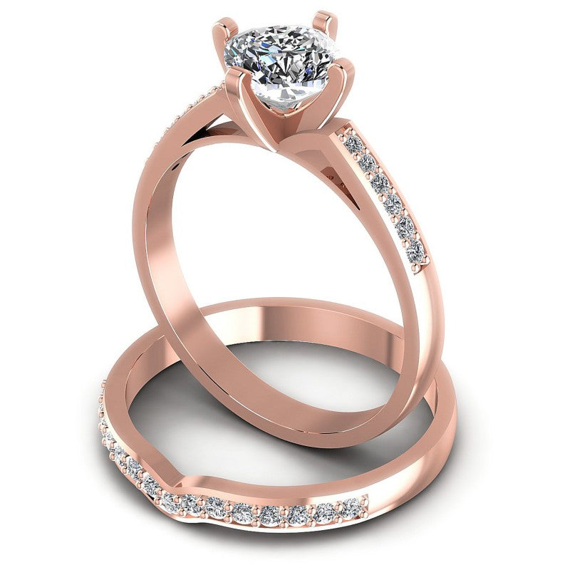 Round And Cushion Cut Diamonds Bridal Set in 18KT Rose Gold