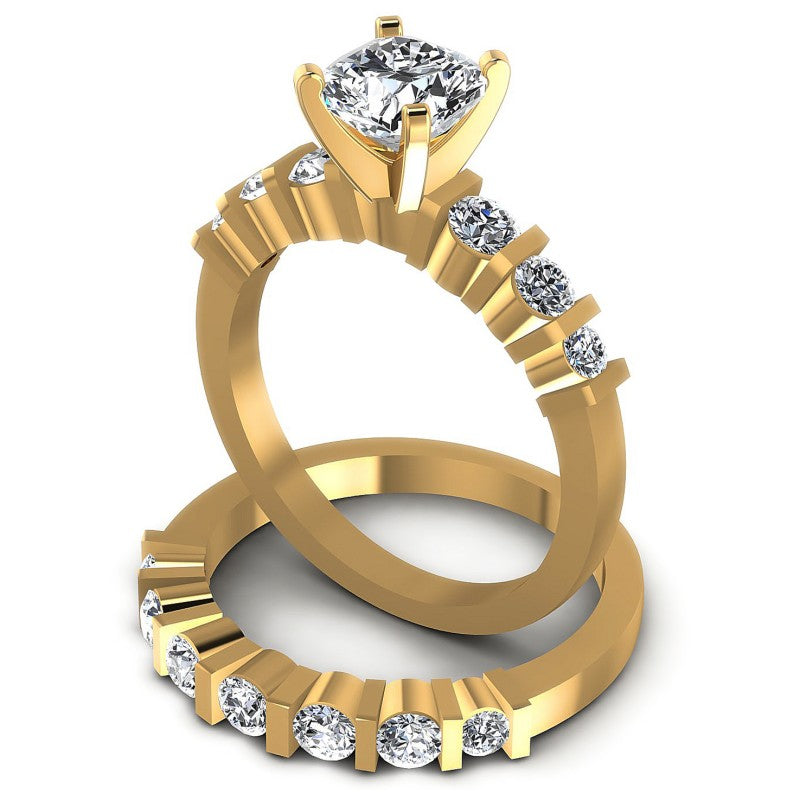 Round And Cushion Cut Diamonds Bridal Set in 14KT Rose Gold