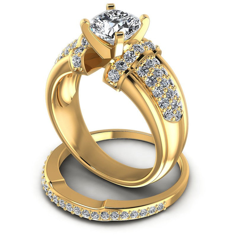 Round And Cushion Cut Diamonds Bridal Set in 14KT Rose Gold