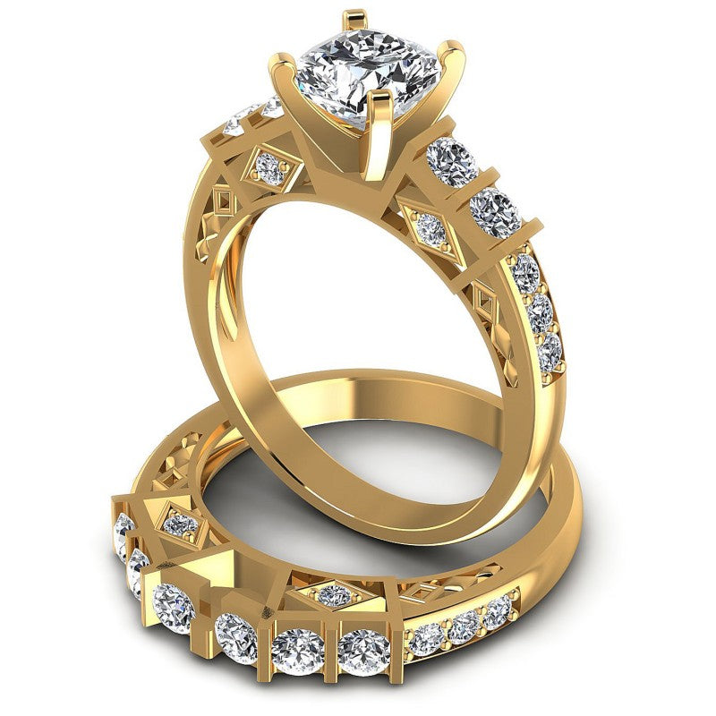 Round And Cushion Cut Diamonds Bridal Set in 14KT Rose Gold