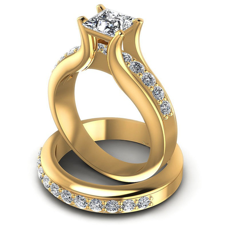 Round And Princess Cut Diamonds Bridal Set in 14KT Rose Gold