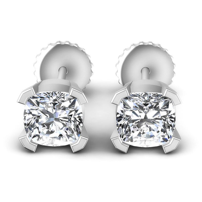 Cushion Diamonds 1.00CT Stud Earrings in 14KT White Gold