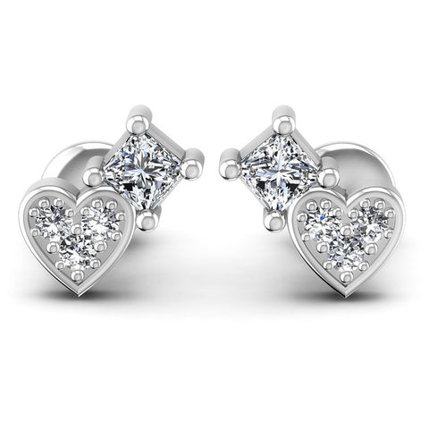 Princess and Round Diamonds 0.40CT Heart Earring in 14KT White Gold
