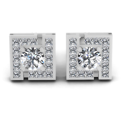 Princess and Round Diamonds 0.95CT Designer Studs Earring in 14KT White Gold