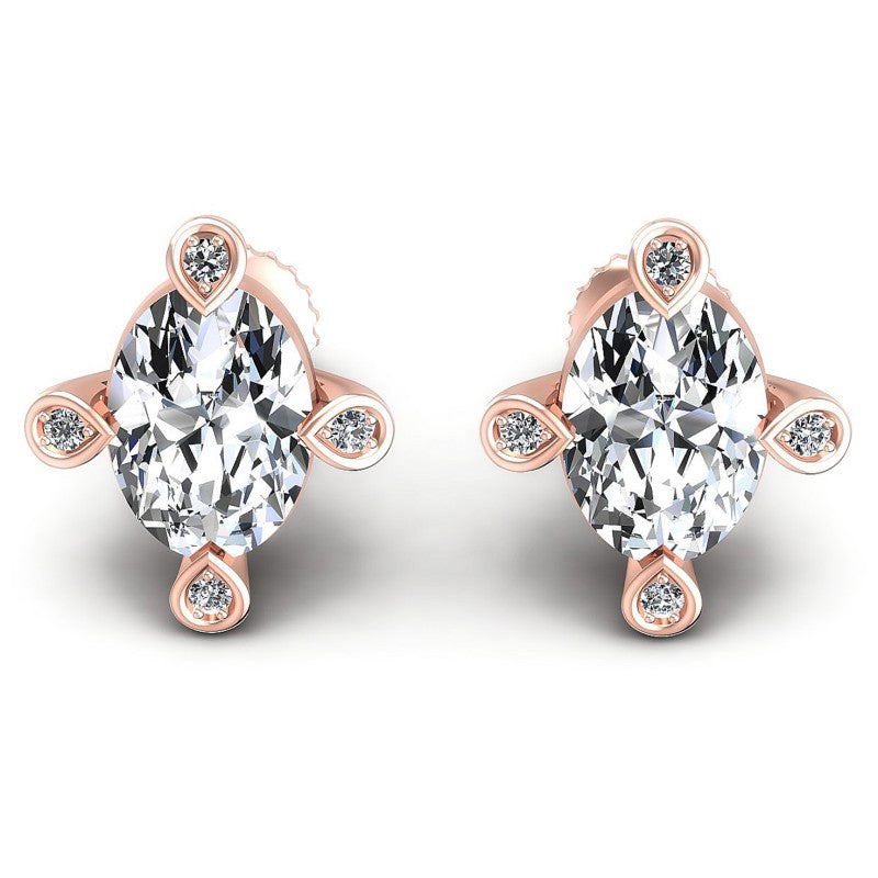 Round and Oval Diamonds 1.10CT Designer Studs Earring in 18KT White Gold