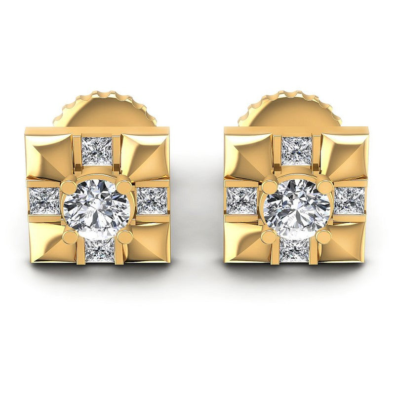 Princess and Round Diamonds 0.80CT Designer Studs Earring in 14KT White Gold
