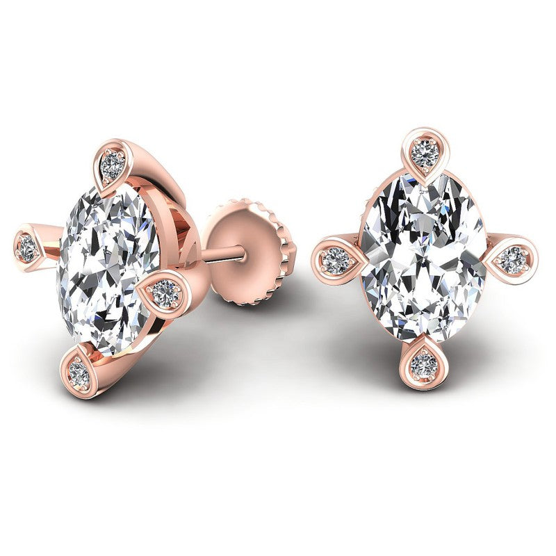 Round and Oval Diamonds 1.10CT Designer Studs Earring in 18KT Yellow Gold