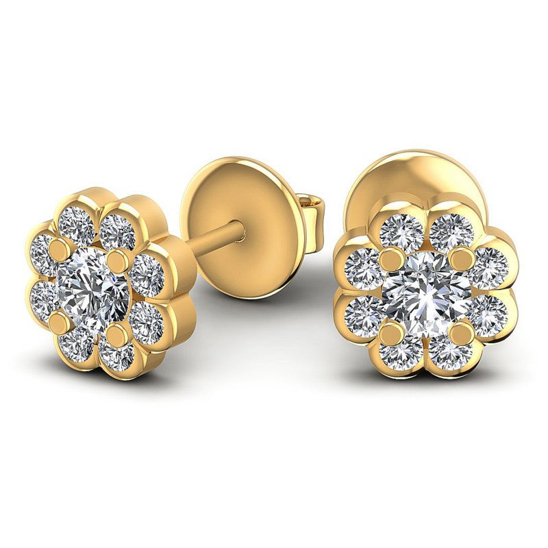 Round Diamonds 1.20CT Designer Studs Earring in 14KT Yellow Gold