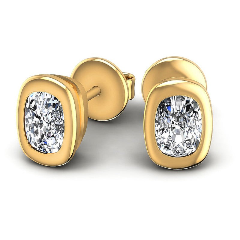 Cushion Diamonds 1.00CT Stud Earrings in 14KT Yellow Gold