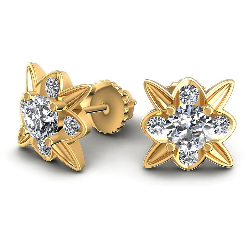 Round Diamonds 0.45CT Designer Studs Earring in 14KT Yellow Gold