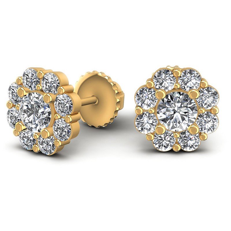 Round Diamonds 0.95CT Designer Studs Earring in 14KT Yellow Gold