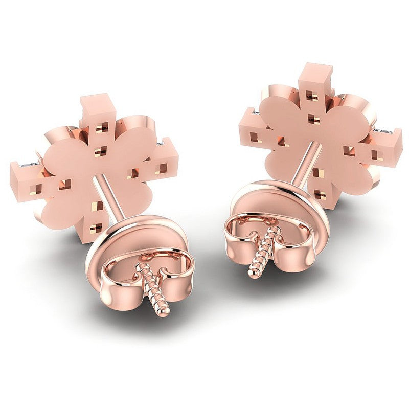 Princess and Round Diamonds 1.00CT Designer Studs Earring in 18KT Rose Gold