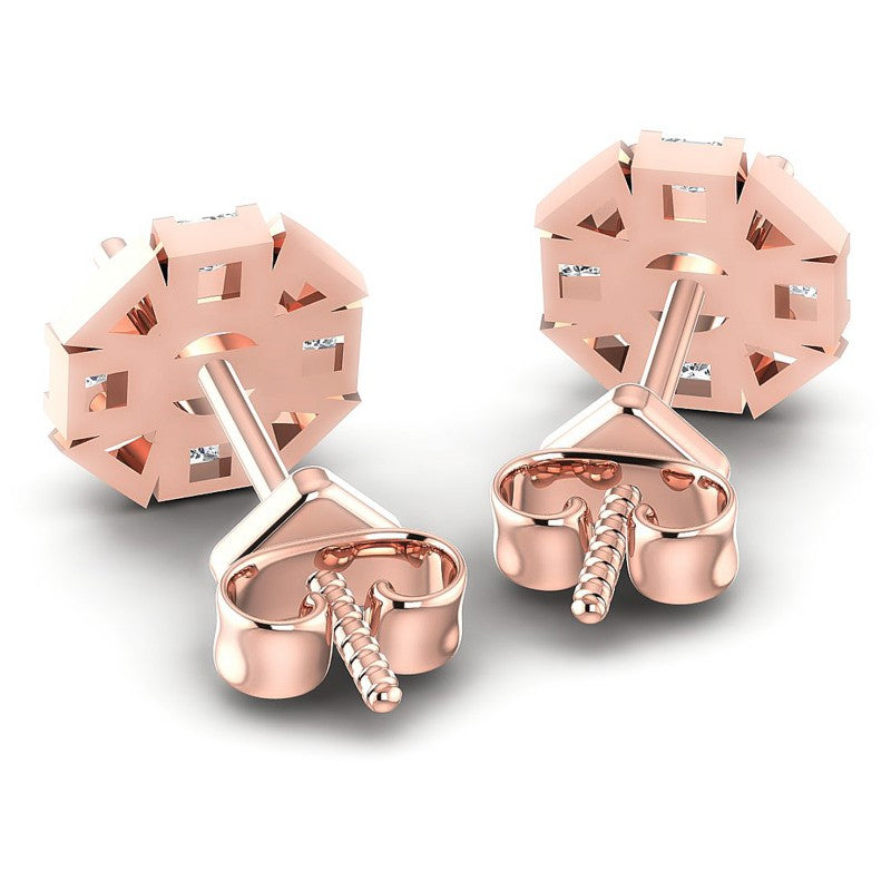 Princess and Round Diamonds 0.45CT Designer Studs Earring in 18KT Rose Gold