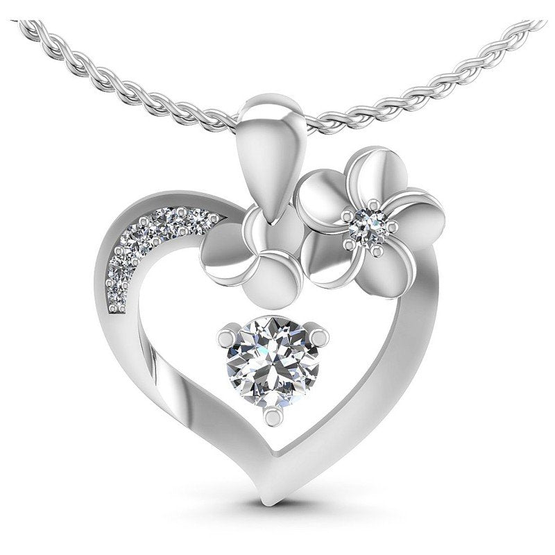 Round Diamonds 0.50CT Heart Pendant in 14KT White Gold