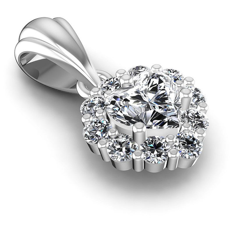 Round and Heart Diamonds 0.65CT Halo Pendant in 14KT Yellow Gold