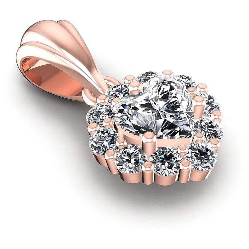 Round and Heart Diamonds 0.65CT Halo Pendant in 18KT Yellow Gold