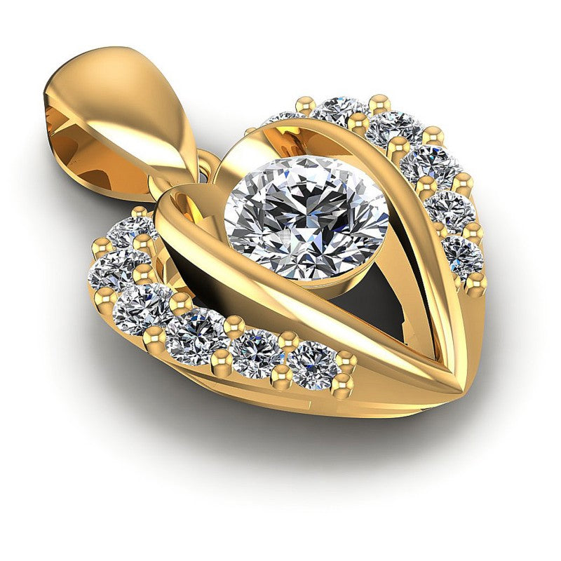 Round Diamonds 0.70CT Heart Pendant in 14KT Yellow Gold