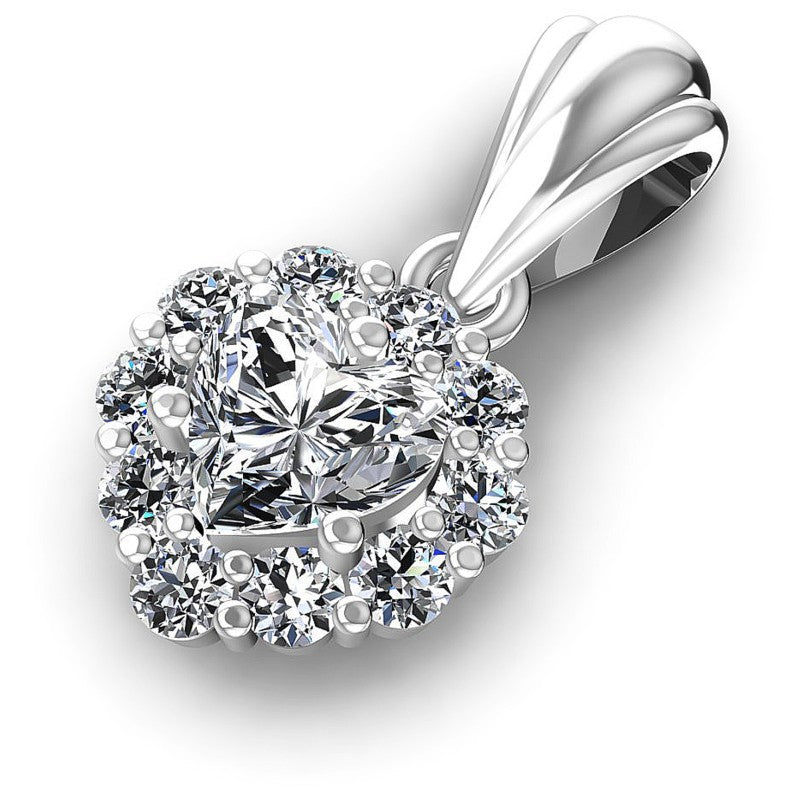 Round and Heart Diamonds 0.65CT Halo Pendant in 14KT Rose Gold