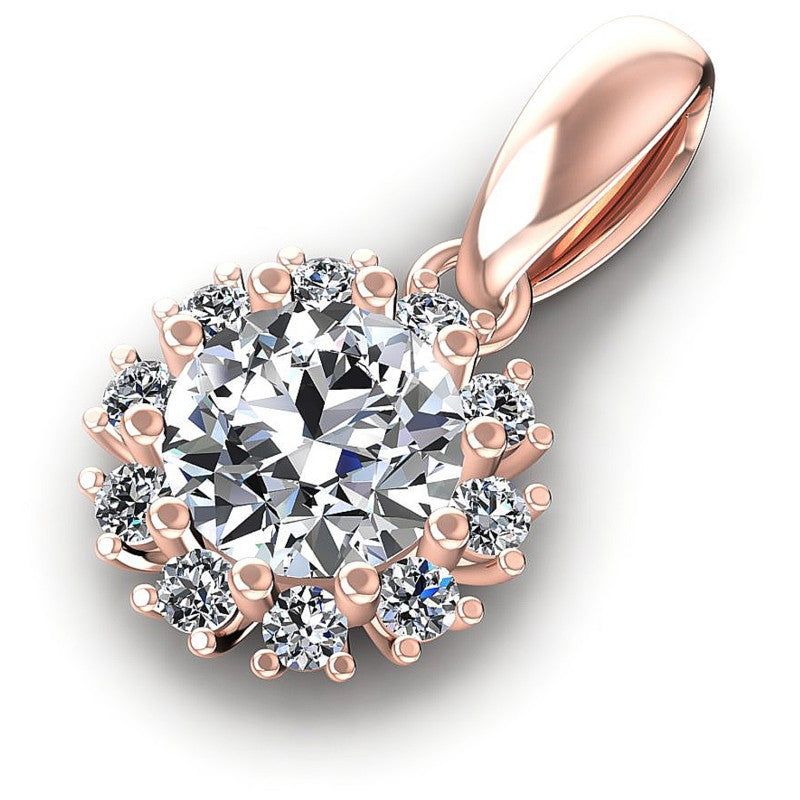 Round Diamonds 0.65CT Halo Pendant in 18KT Rose Gold
